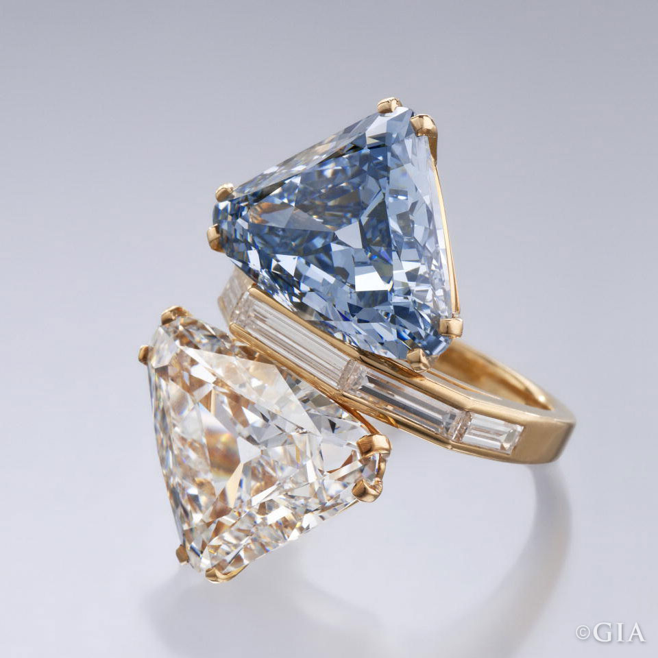 The Bulgari Blue, a distinctive two-stone ring featuring a 10.95 ct Fancy Vivid blue diamond and a 9.87 ct G-color diamond, fetched $15.76 million at Christie's New York on October 20, 2010.