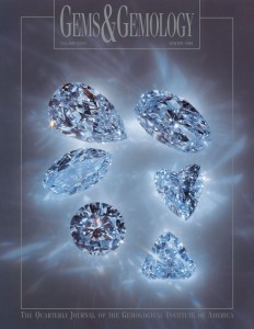 The Winter 1998 cover featured a glittering collection of blue diamonds. Photo © GIA and Harold & Erica Van Pelt.