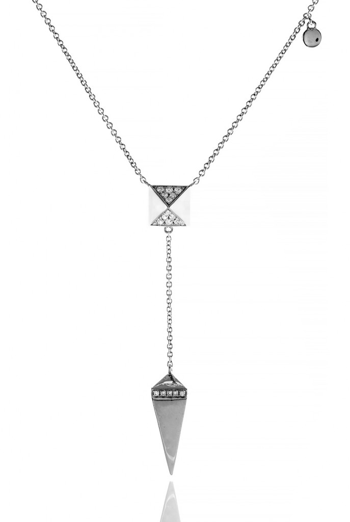 Innovative jewelry abounded, like this necklace by Sophia By Design. Its edgy charm comes from the use of geometric shapes. Courtesy of Sophia By Design.