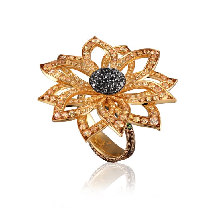 18k-gold-sunflower-ring - GIA 4Cs