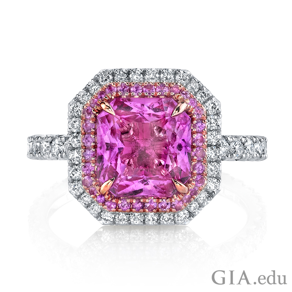 Diamond and pink sapphire ring.