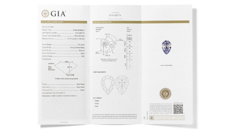 Sample of GIA Colored Diamond Grading Report - GIA 4Cs