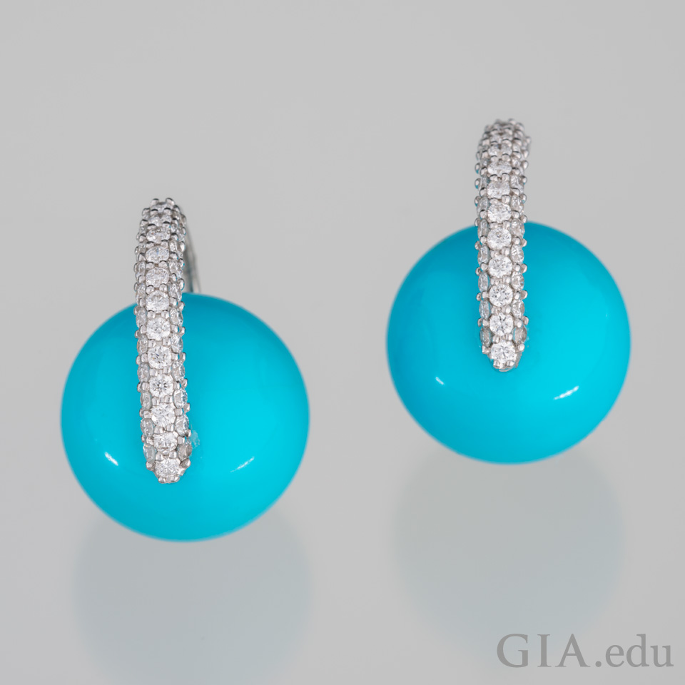 11th wedding anniversary gemstone turquoise sphere diamond earrings