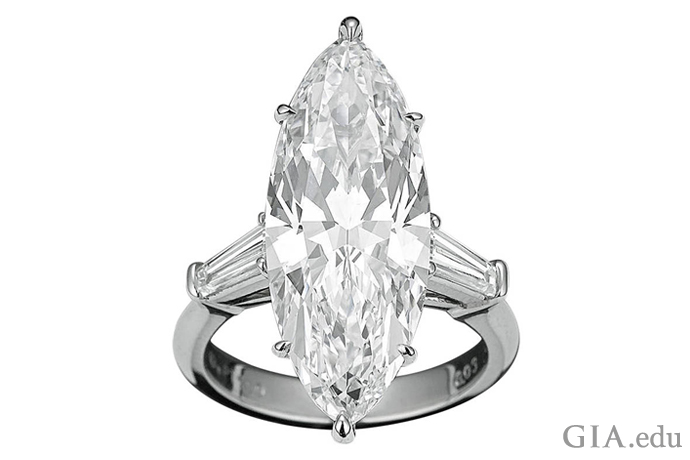 A striking marquise-shaped diamond engagement ring