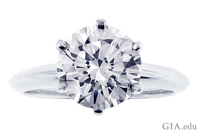 This solitaire engagement ring by Tiffany & Co. features a 2.28 ct round brilliant diamond.