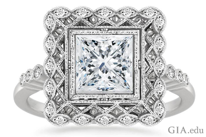 Bezel set princess cut diamond engagement ring