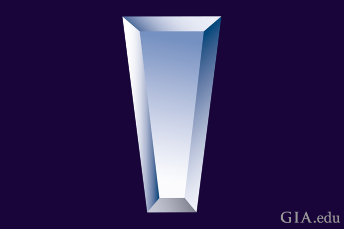 An illustration showing long sides of a tapered baguette diamond angled inwards