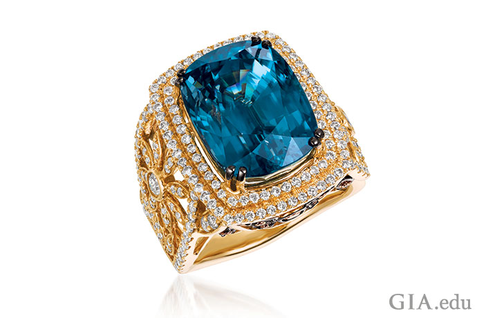 Regal rings like this show why blue zircon is a popular gem