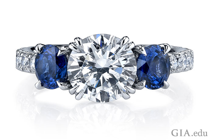 one diamond two sapphire ring