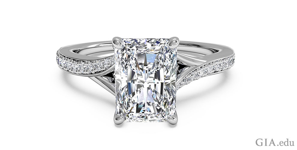 Radiant cut diamond engagement ring set in platinum