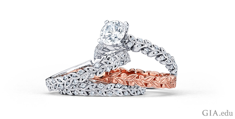 Intertwining Leaves Rose Gold and Diamond Finger Ring