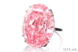 The Pink Star ring, which sold at a Sotheby’s auction for $71 million, contains a 59.60 ct Fancy Vivid pink diamond graded by GIA.