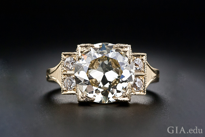 A 3.70 carat old European cut diamond engagement ring set in a contemporary 18K yellow gold mounting.