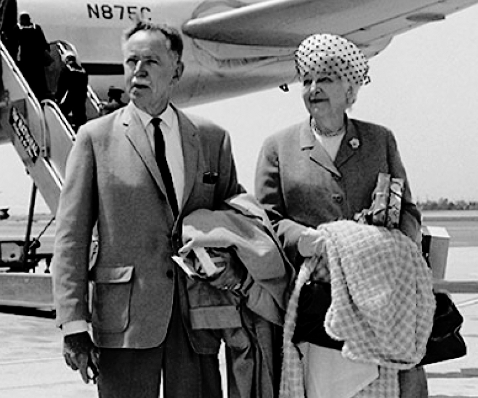 Robert and Beatrice Shipley with an airplane in the background