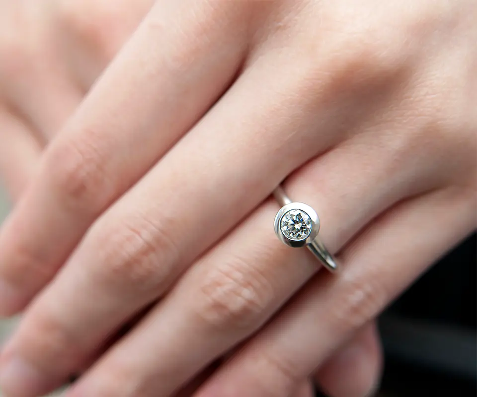 Bezel set diamond ring.