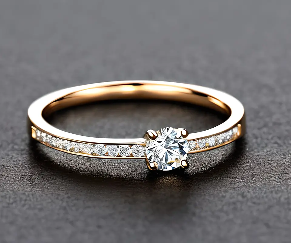 Channel set diamond ring.