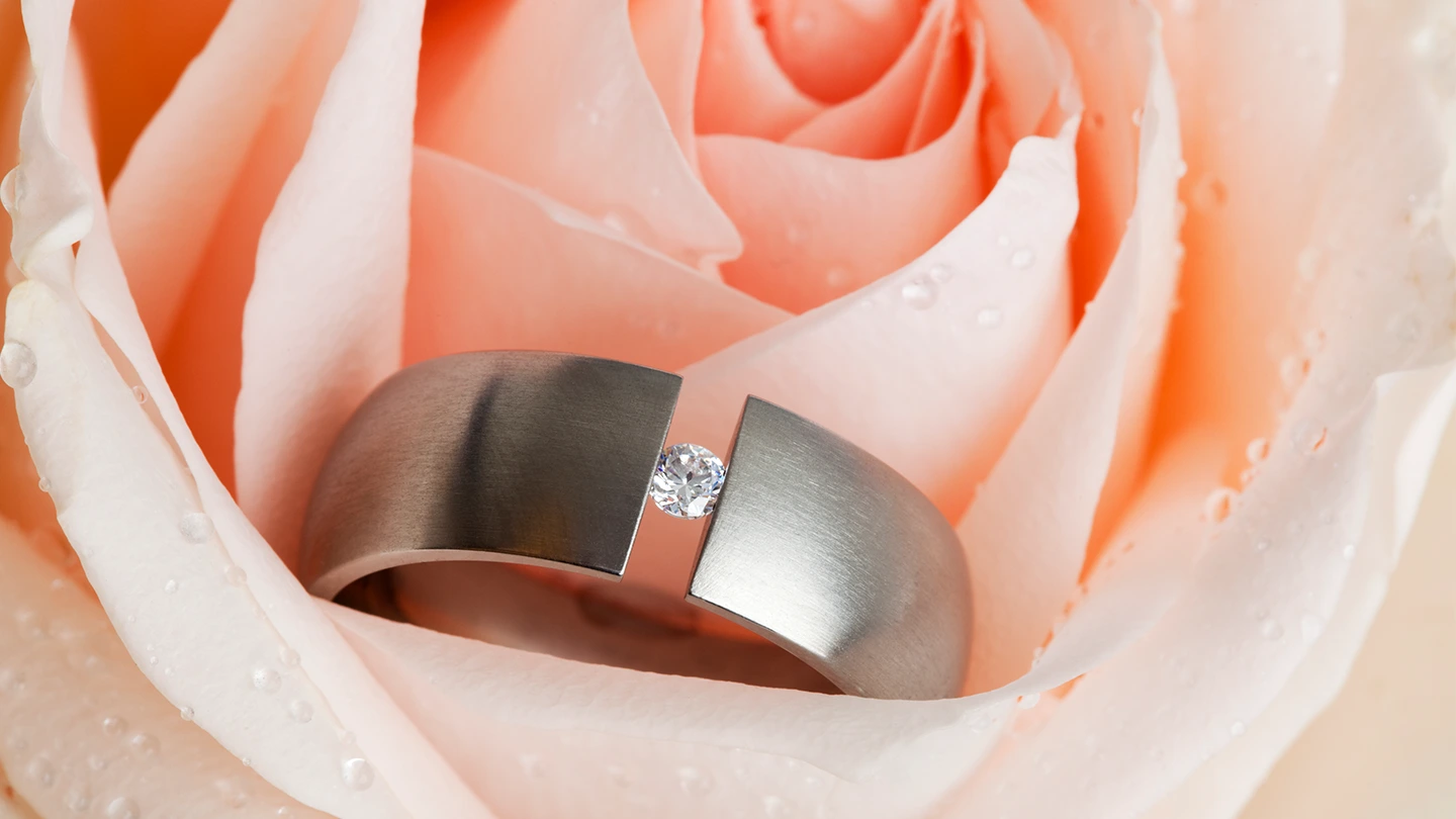 Tension set diamond ring