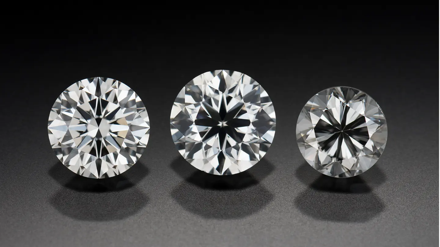 Round brilliant diamonds with different cut grades.