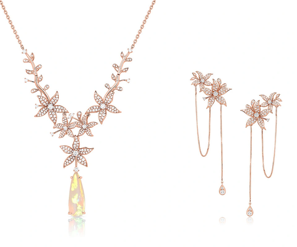 18K rose gold necklace and earring set