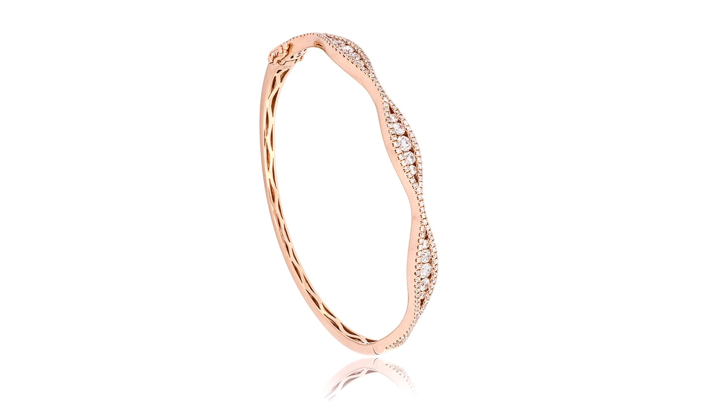 14K rose gold bangle bracelet with diamonds