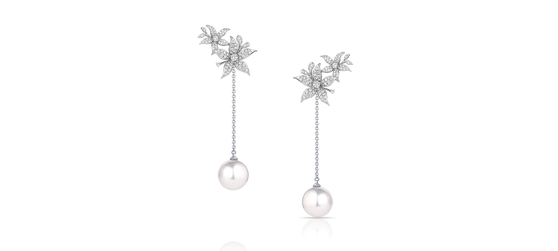 Diamond and pearl floral earrings.