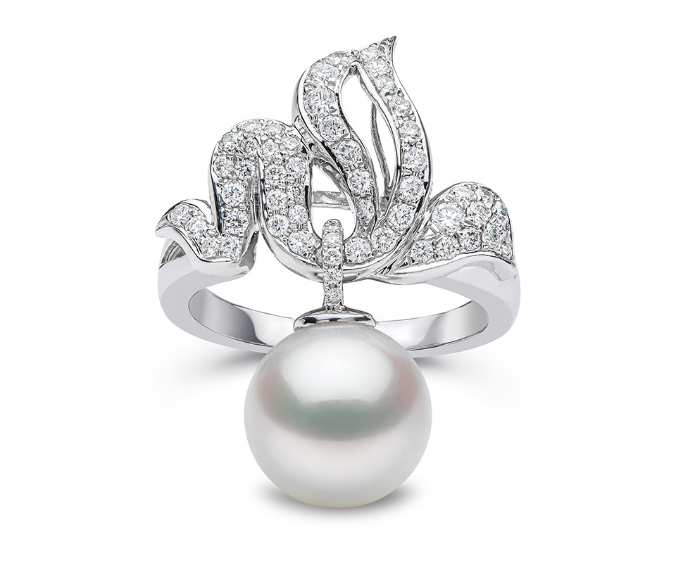 Pearl and diamond engagement ring