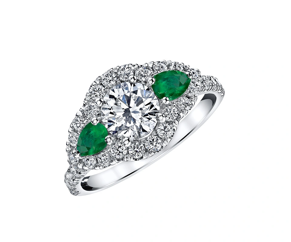Diamond and emerald engagement ring