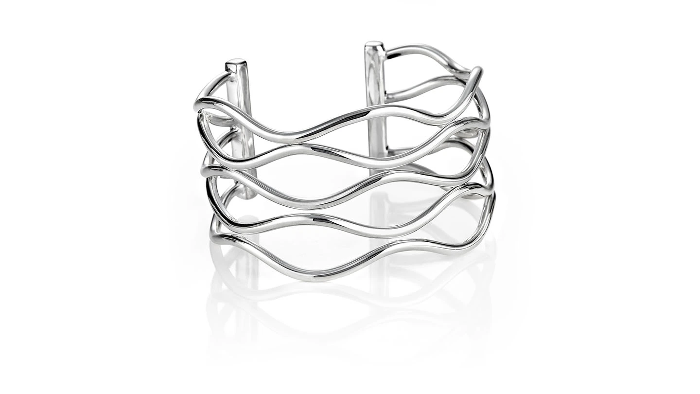 Sterling silver wire cuff with wave design.