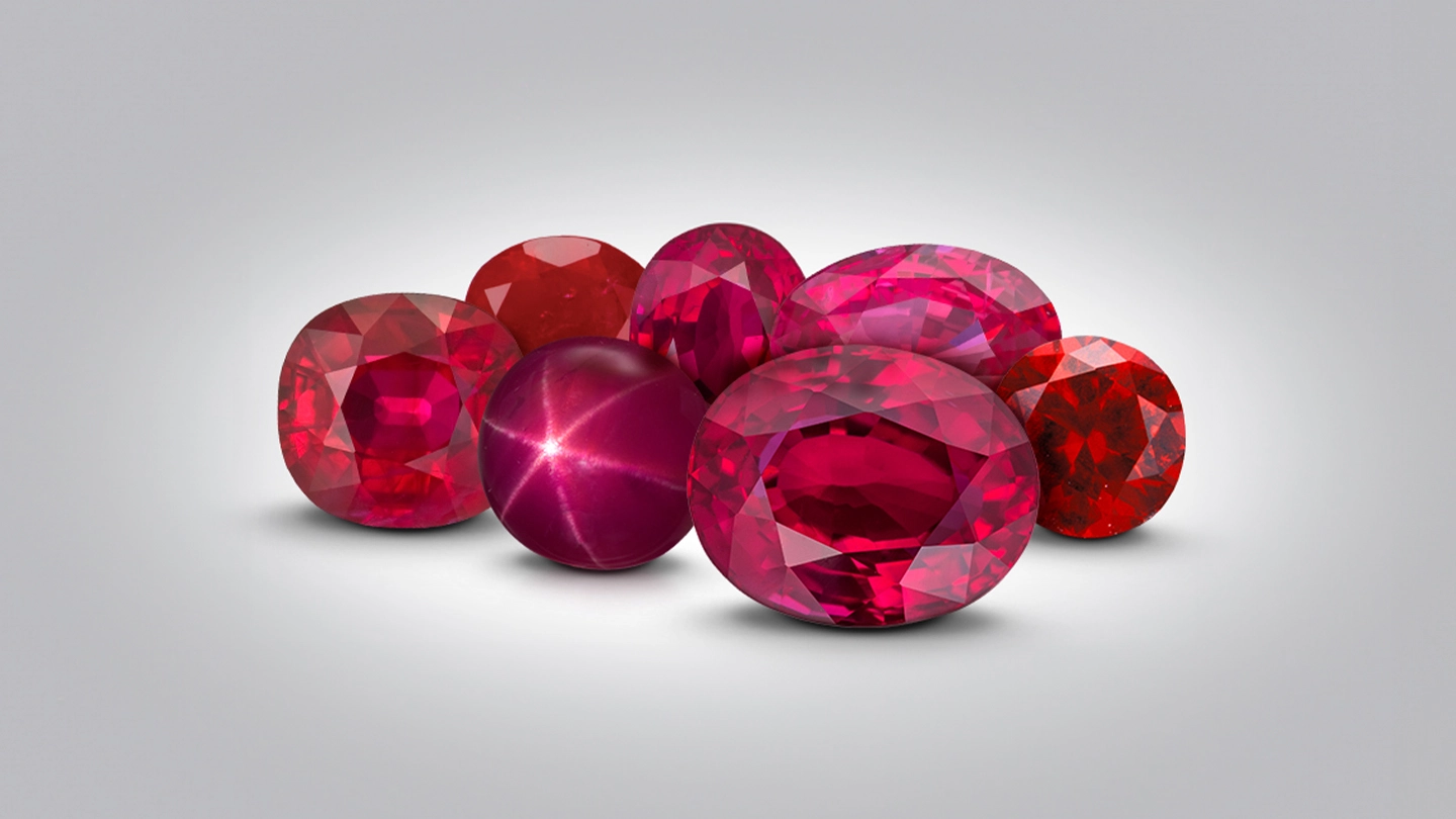 An assortment of rubies, including a star ruby.