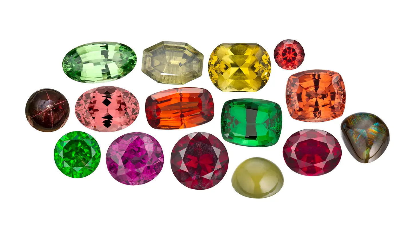 A group of garnets on white background.