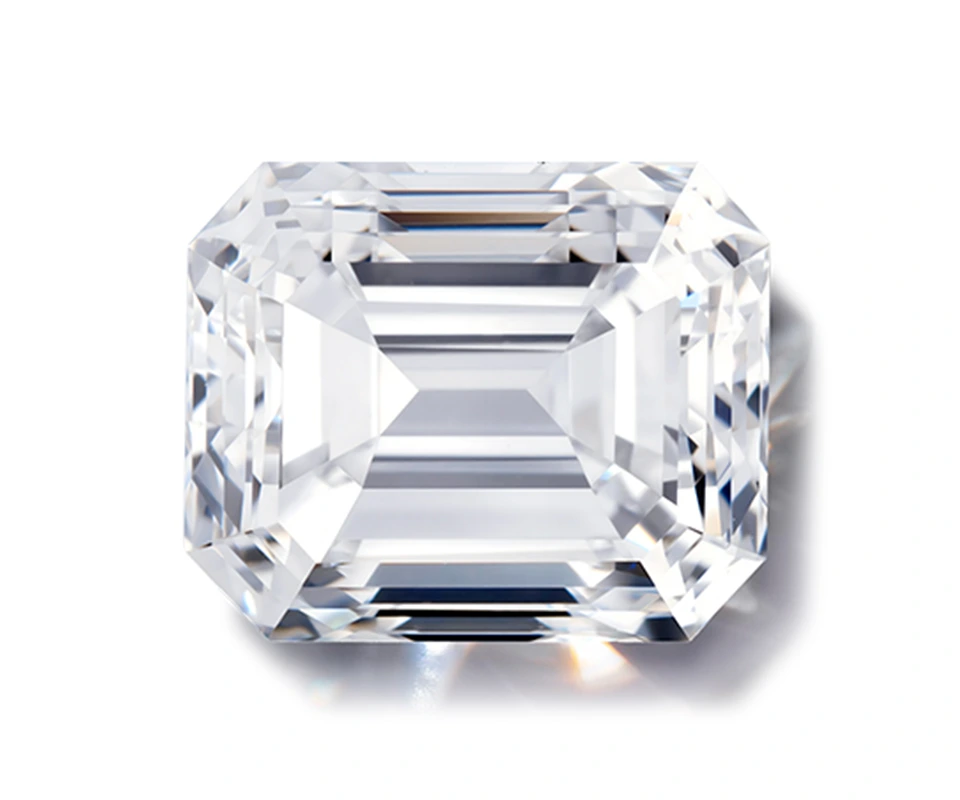 Emerald cut diamond on white background