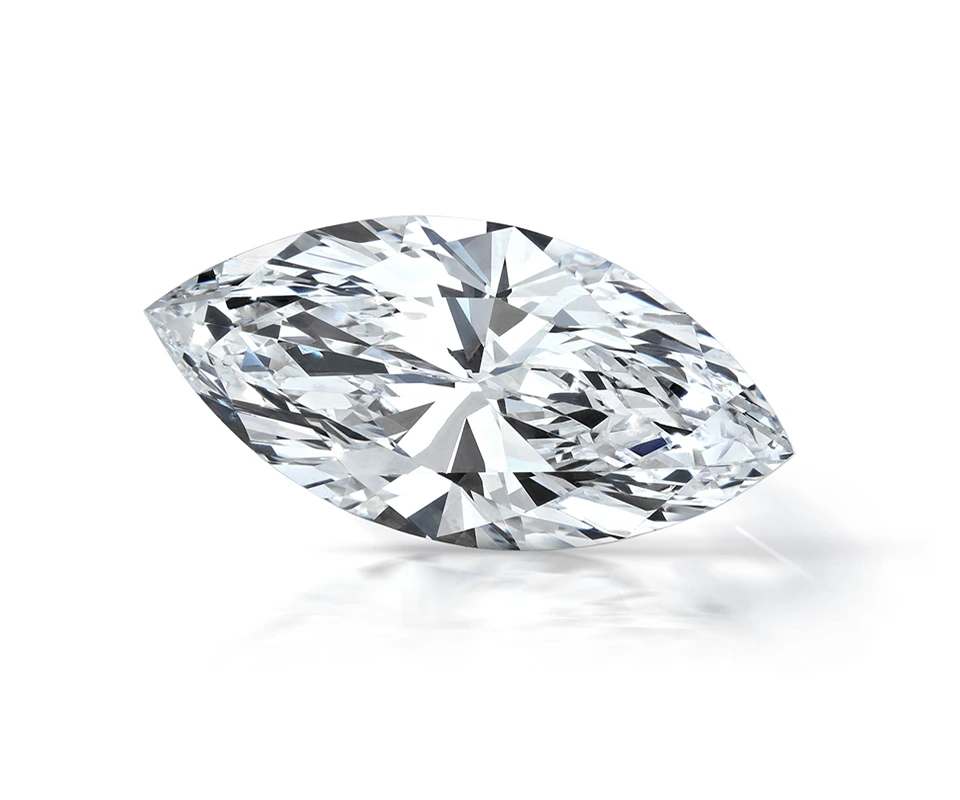Marquise cut diamond on white background.