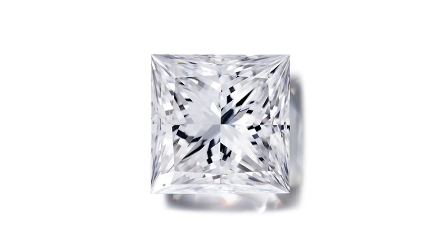 Princess cut diamond on white background.