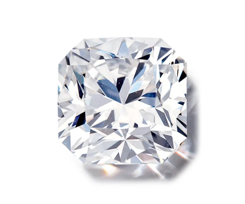 Radiant cut diamond on white background