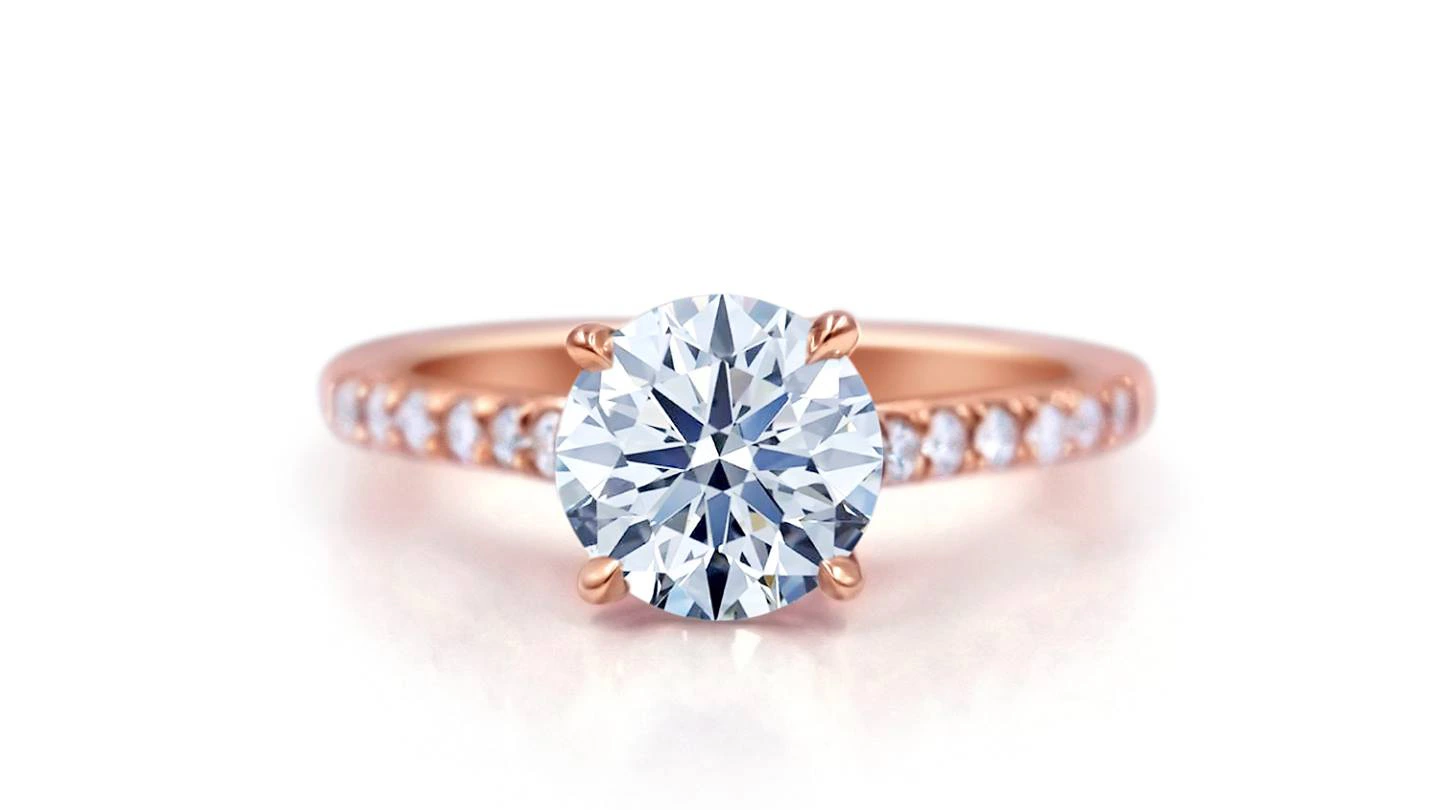 Close-up of round brilliant diamond solitaire ring with excellent GIA cut rating