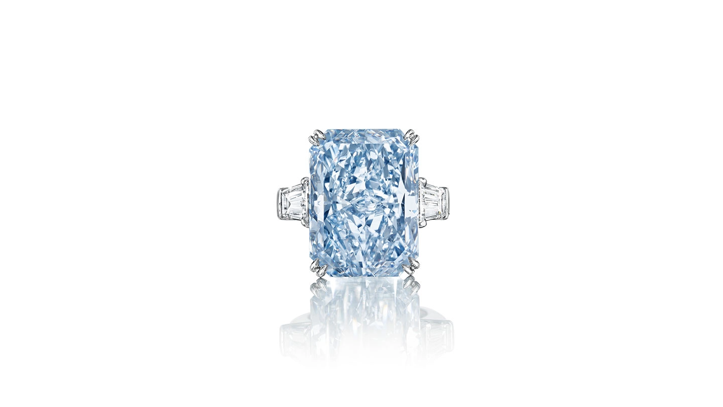 Rectangular Fancy Intense Blue diamond ring