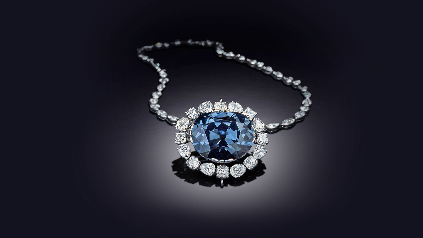 The Fancy Deep Grayish Blue Hope Diamond necklace