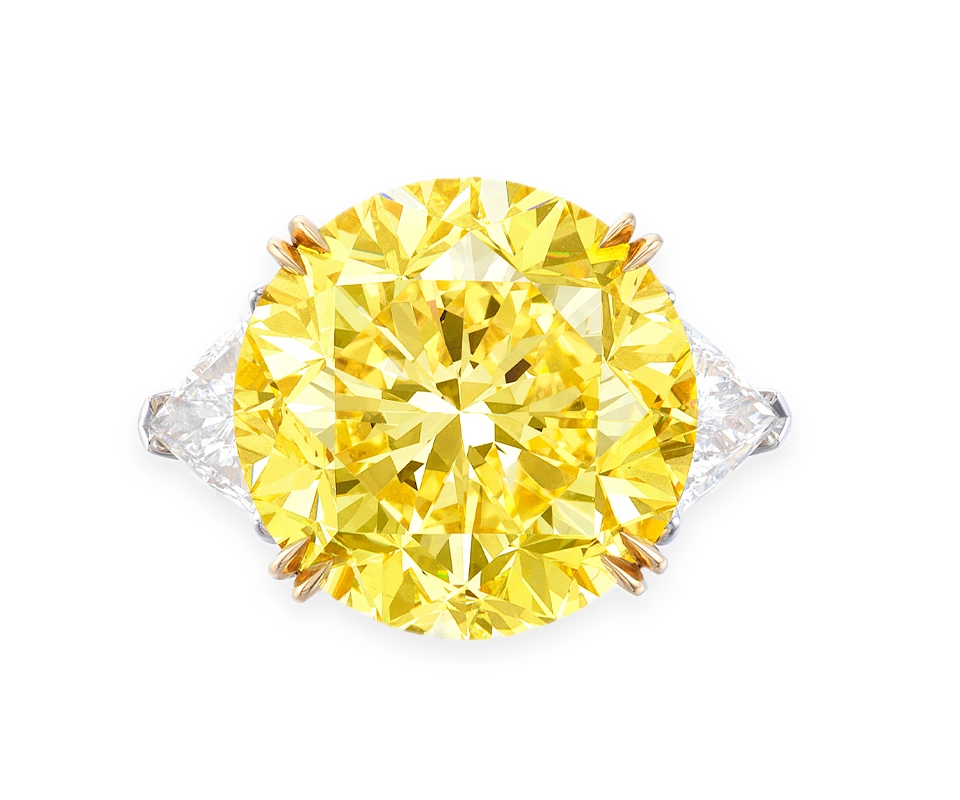 15-carat Fancy Vivid Yellow round brilliant diamond ring