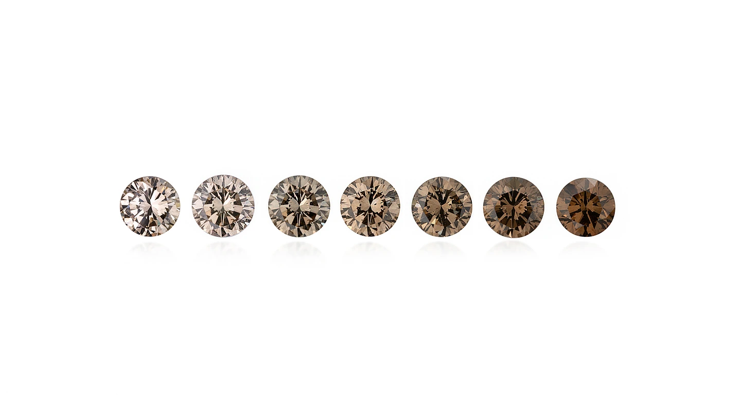A color scale showing a range of brown to yellow brown Australian diamonds