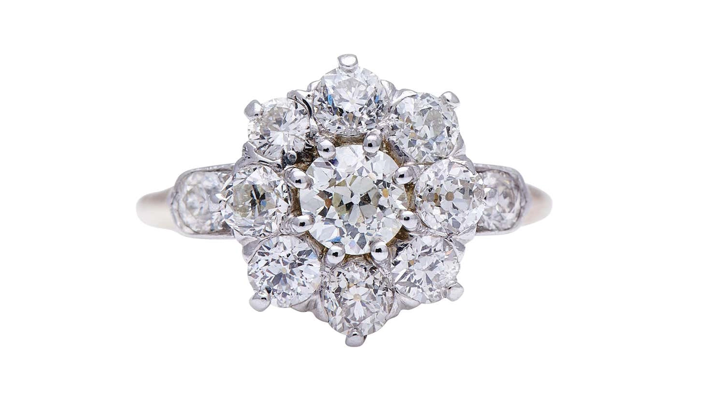 Antique Victorian cluster ring with old European diamonds