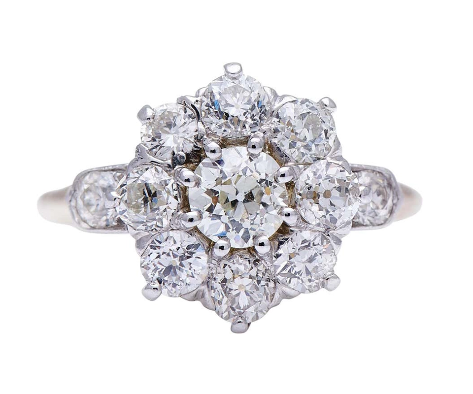 Antique Victorian cluster ring with old European diamonds